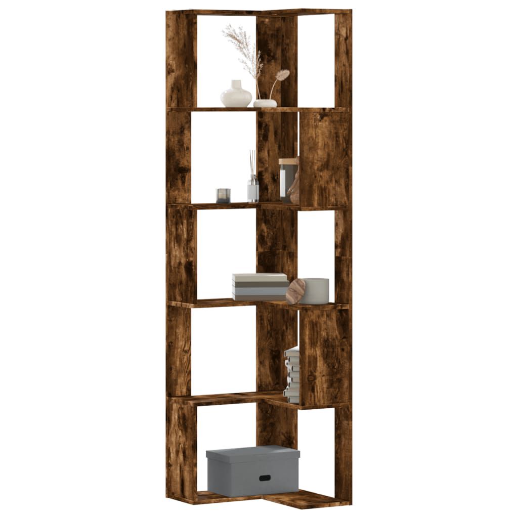 vidaXL Βιβλιοθήκη Γωνιακή 5 Επ. Καπνιστή Δρυς 50x50x179 εκ Επεξ. Ξύλο