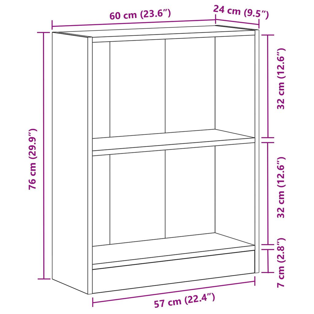 VidaXL Βιβλιοθήκη Μαύρη 60x24x76 εκ Επεξεργασμένο Ξύλο