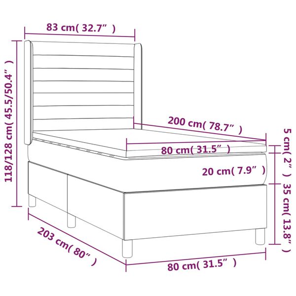 vidaXL Κρεβάτι Boxspring με Στρώμα Σκούρο Γκρι 80x200 εκ. Βελούδινο