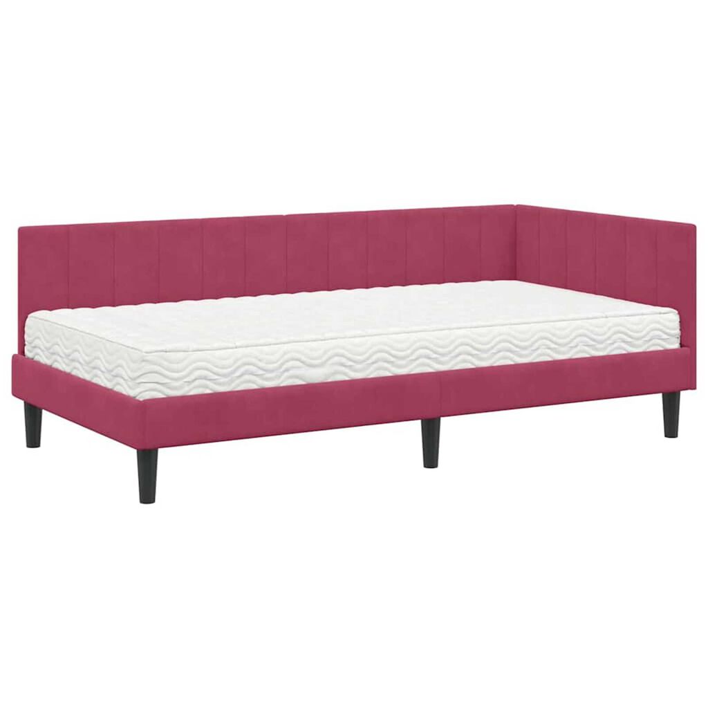 vidaXL Κρεβάτι Γωνίας με στρώμα Μπορντό 90 x 190 cm Βελούδο