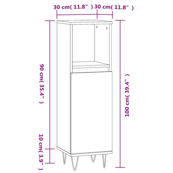 vidaXL Ντουλάπι Μπάνιου Γκρι Σκυροδέματος 30x30x100 εκ. Επεξ. Ξύλο