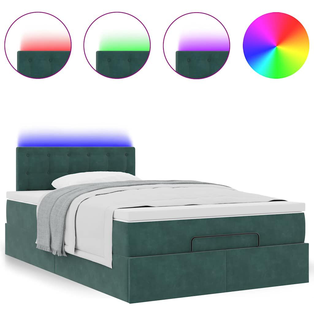 vidaXL Οθωμανικό κρεβάτι με στρώμα & LEDs Dark Green 120x200cm Velvet