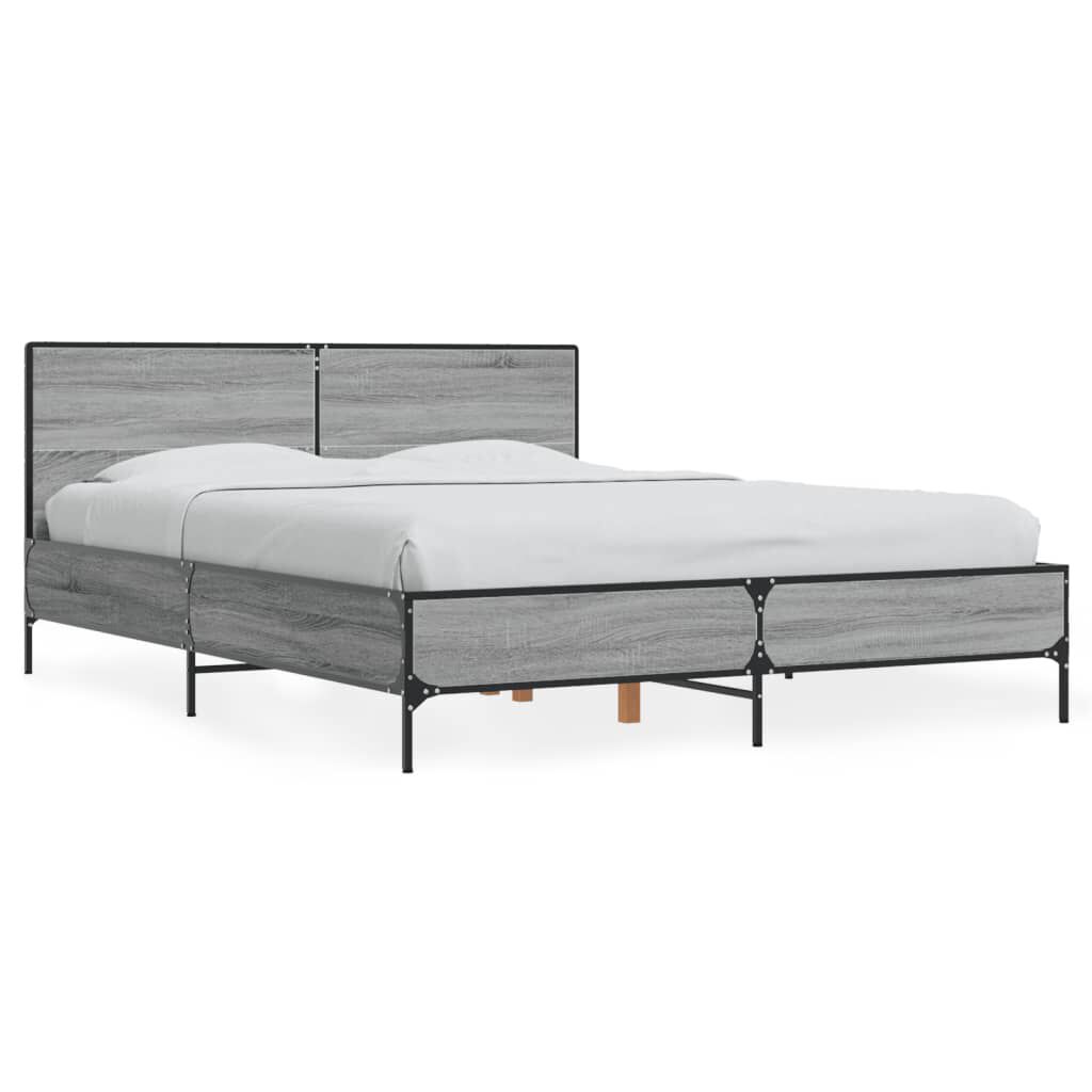 vidaXL Πλαίσιο Κρεβατιού Γκρι Sonoma 140x190 εκ. Επεξ. Ξύλο & Μέταλλο