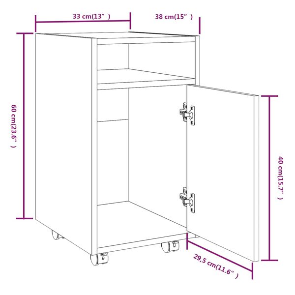 vidaXL Ντουλάπι με Ροδάκια Καφέ Δρυς 33x38x60 εκ. Επεξεργασμένο ξύλο