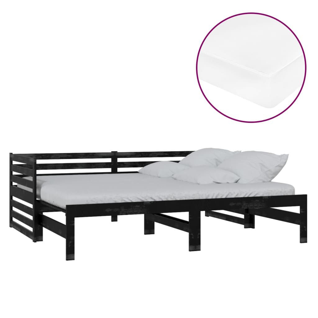 vidaXL Καναπές Κρεβάτι Συρόμενος Μαύρος 2x(90x200) εκ. Ξύλο Πεύκου