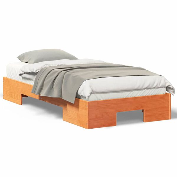 vidaXL Κρεβάτι δαπέδου Καφέ 90 x 190 cm Μασίφ ξύλο πεύκου