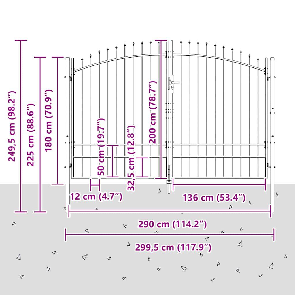 vidaXL Πύλη Κήπου με κλειδαριά Γκρι 200 x 300 cm Ατσάλι