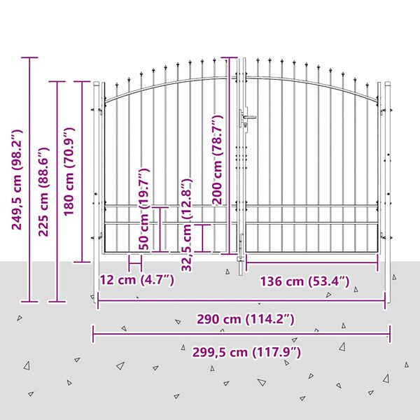 vidaXL Πύλη Κήπου με κλειδαριά Γκρι 200 x 300 cm Ατσάλι