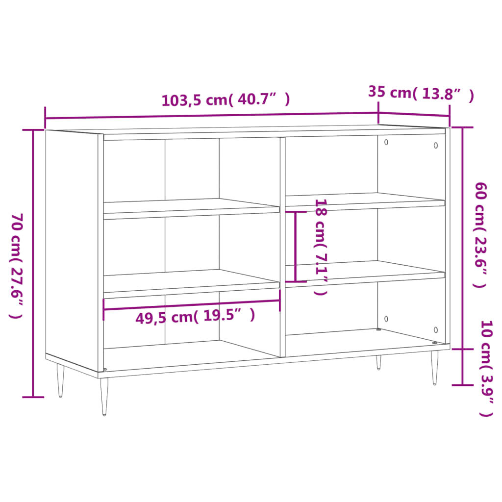 vidaXL Ραφιέρα Λευκή 103,5x35x70 εκ. από Επεξεργασμένο Ξύλο