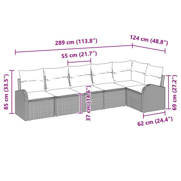 vidaXL Σετ Καναπέ Κήπου με μαξιλάρι 6 pcs Καφέ Πολυ ράταν