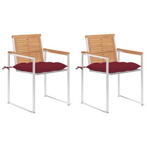vidaXL Καρέκλες Κήπου 2 τεμ. από Μασίφ Ξύλο Teak/Ατσάλι με Μαξιλάρια