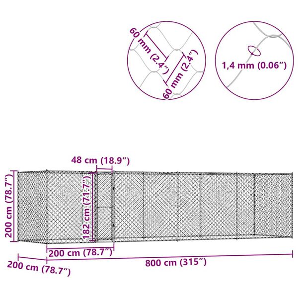 Κλουβί σκύλου Ασημί 800 x 200 x 256 εκ. Επικαλυμμένος Χάλυβας