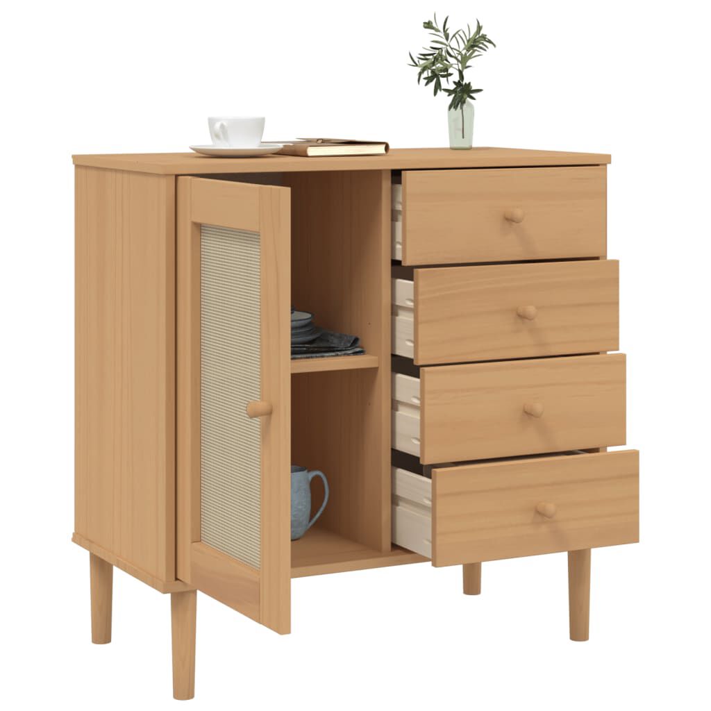 vidaXL Μπουφές SENJA Καφέ / Ρατάν 80 x 40 x 80 εκ. Μασίφ Ξύλο Πεύκου