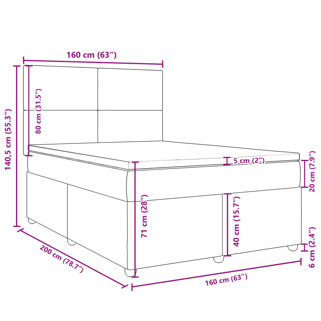 vidaXL Κρεβάτι Boxspring με Στρώμα Μαύρο 160x200 εκ. Υφασμάτινο