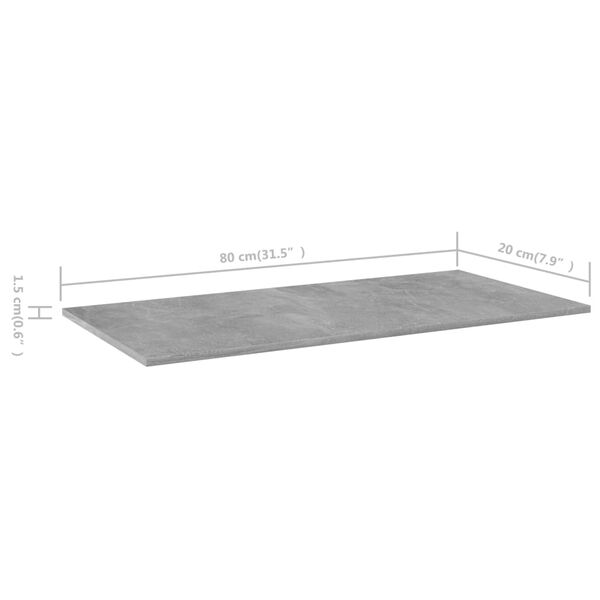 vidaXL Ράφια Βιβλιοθήκης 8 τεμ. Γκρι Σκυροδ. 80x20x1,5 εκ. Μοριοσανίδα