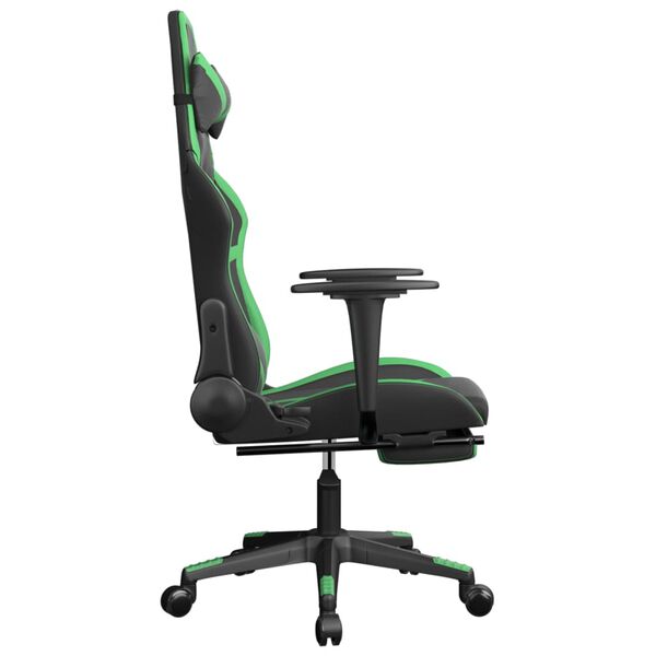 vidaXL Καρέκλα Gaming Μασάζ Υποπόδιο Μαύρο/Πράσινο από Συνθετικό Δέρμα