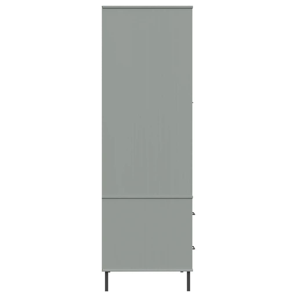 vidaXL Ντουλάπα OSLO Γκρι 90x55x172,5 εκ. Μασίφ Ξύλο με Μετ. Πόδια