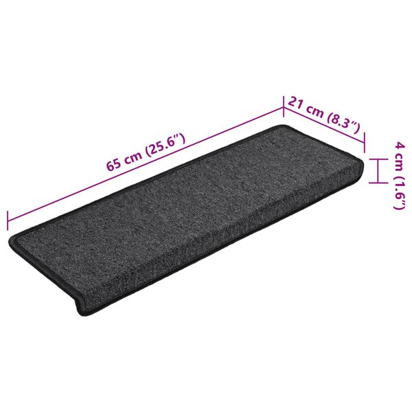 vidaXL Πατάκια Σκαλοπάτια 15 τεμ. Ανθρακί 65x21x4 εκ. με Ορθογώνια Άκρη