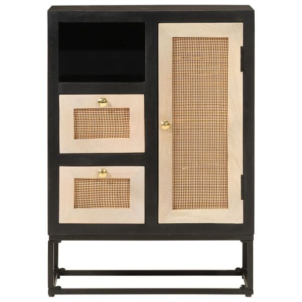 vidaXL Ντουλάπι Μαύρο 55x30x76 εκ. από Μασίφ Ξύλο Μάνγκο και Σίδηρο