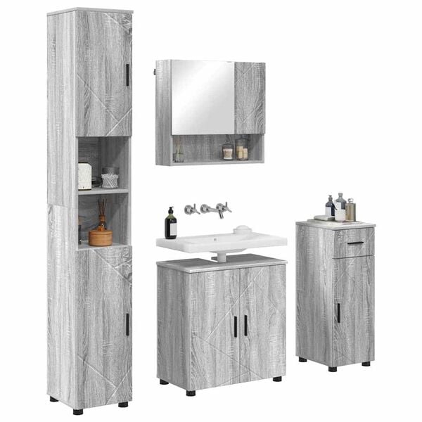 vidaXL Σετ Επίπλων Μπάνιου με πόρτα 4 pcs Γκρι sonoma 61 x 35 x 64 εκ.