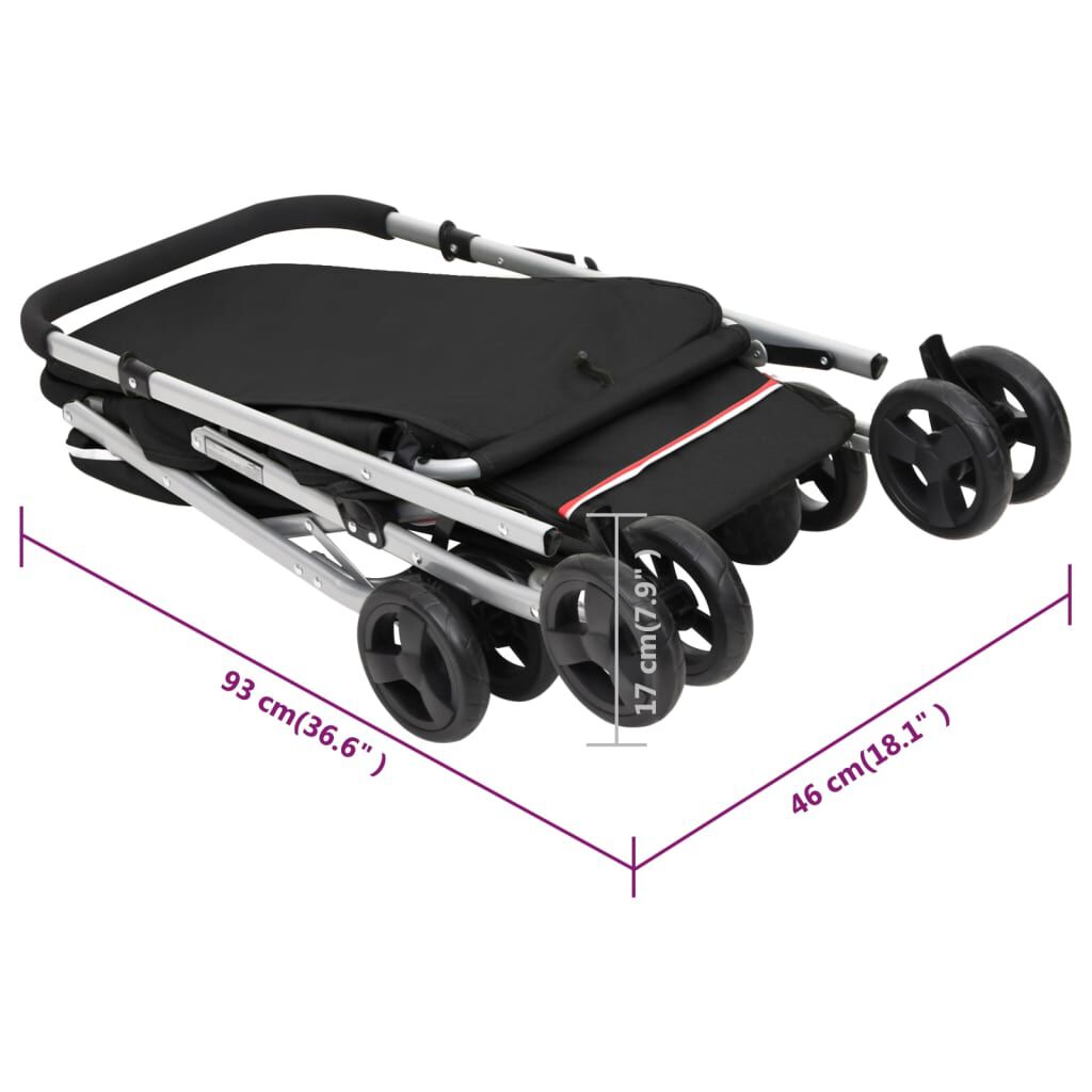 vidaXL Καρότσι Σκύλου Πτυσσόμενο Μαύρο 100 x 49 x 96 εκ. Λινό Ύφασμα