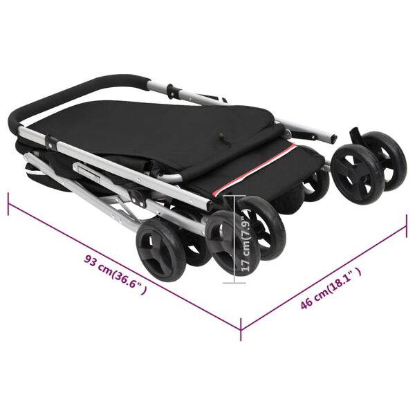 vidaXL Καρότσι Σκύλου Πτυσσόμενο Μαύρο 100 x 49 x 96 εκ. Λινό Ύφασμα