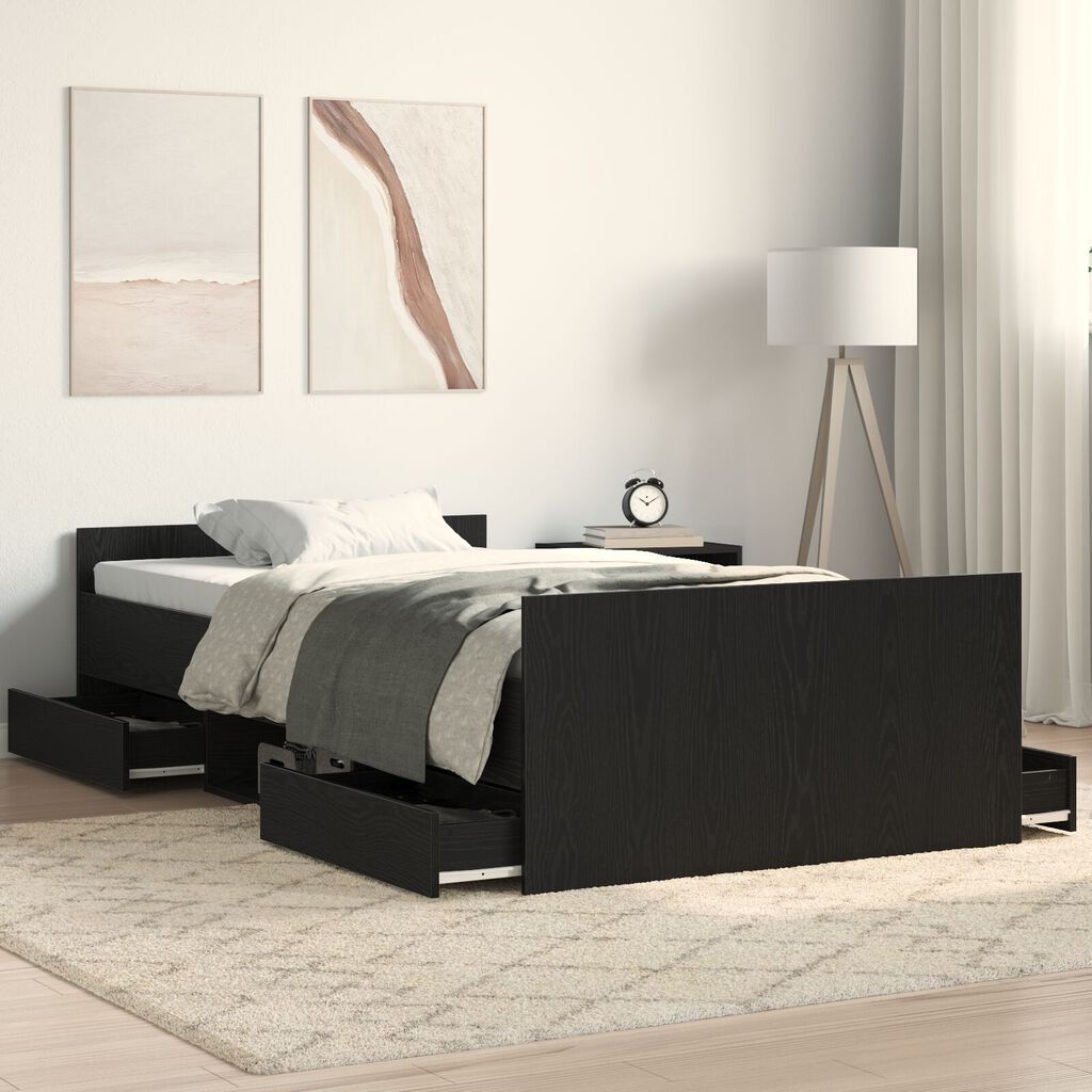 vidaXL Κρεβάτι χωρίς Στρώμα Μαύρο Δρυς 90x200 εκ Επεξεργασμένο Ξύλο