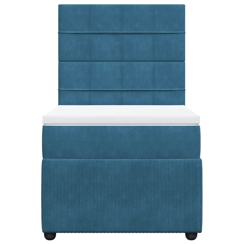vidaXL Κρεβάτι Boxspring με Στρώμα Μπλε 90x190 εκ. Βελούδινο