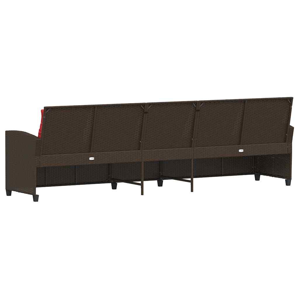 vidaXL Καναπές κήπου 5θέσιος με μαξιλάρια Brown Poly Rattan