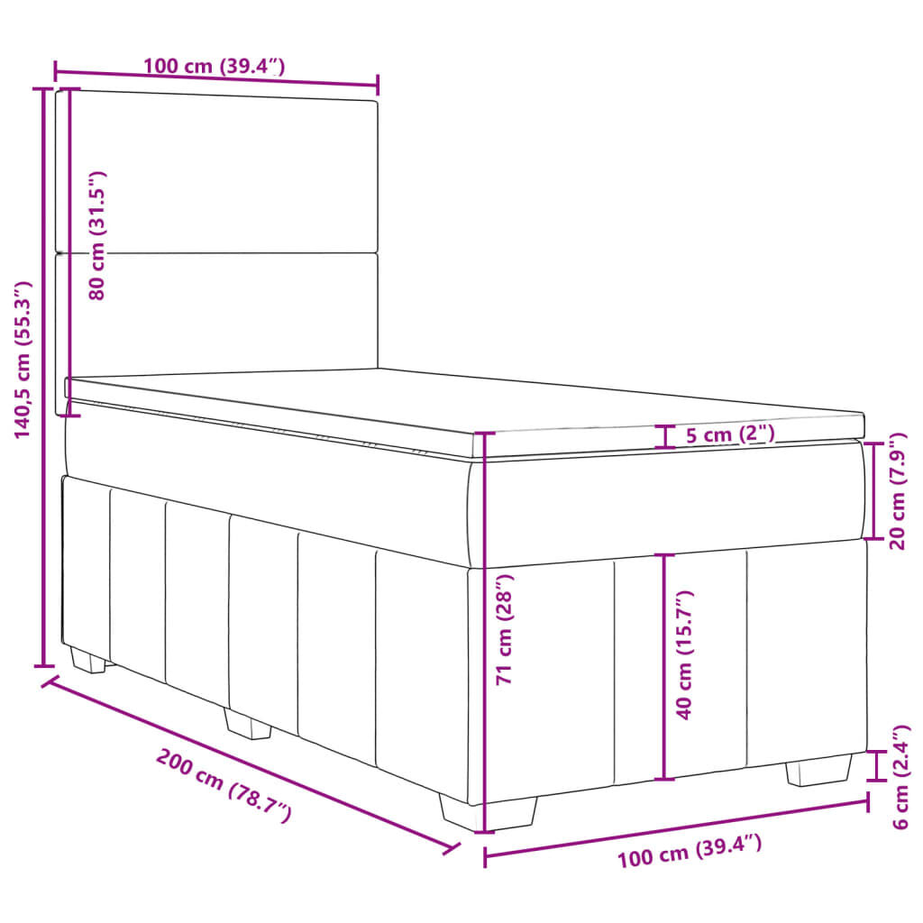 vidaXL Κρεβάτι Boxspring με Στρώμα Taupe 100 x 200 εκ. Υφασμάτινο