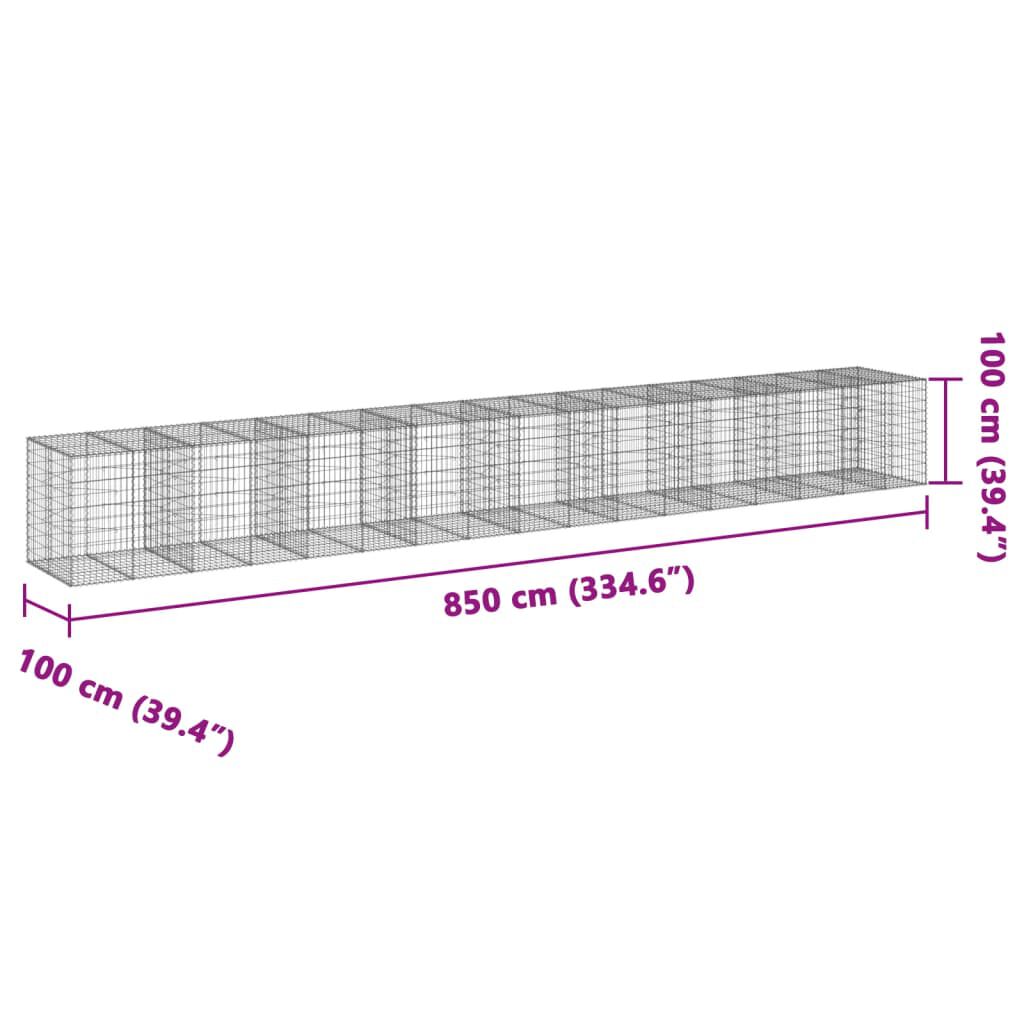 vidaXL Συρματοκιβώτιο με Κάλυμμα 850x100x100εκ από Γαλβανισμένο Χάλυβα