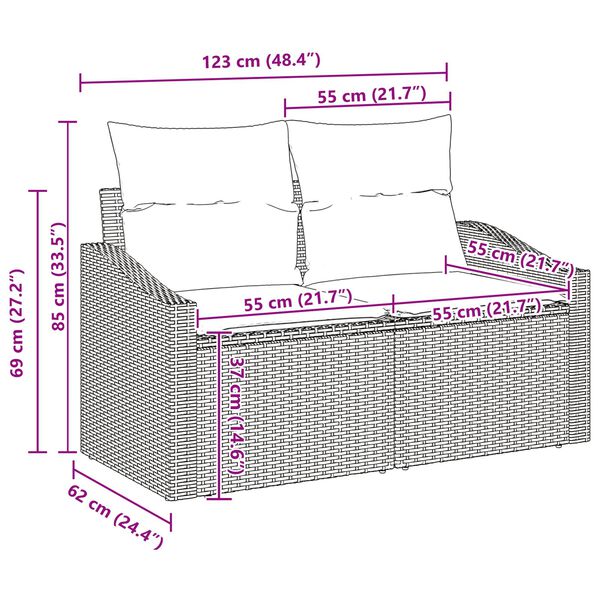 vidaXL 7 Piece Garden Sofa Set with Cushions Μπεζ Πολυ Ρατάν