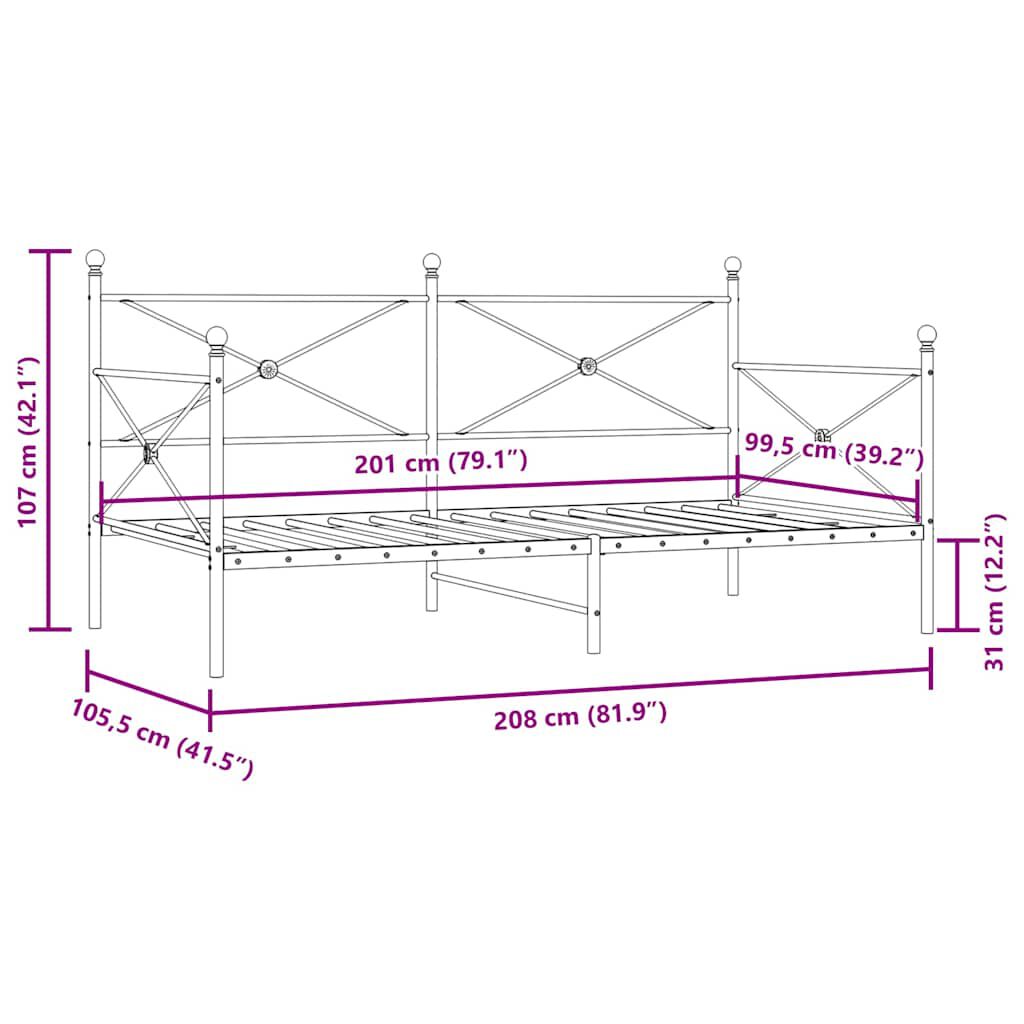 vidaXL Κρεβάτι ημέρας χωρίς στρώμα Μαύρο 100x200 cm Ατσάλι