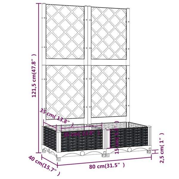 vidaXL Ζαρντινιέρα Κήπου με Καφασωτό Μπλε Γκρι 80x40x121,5εκ. από PP