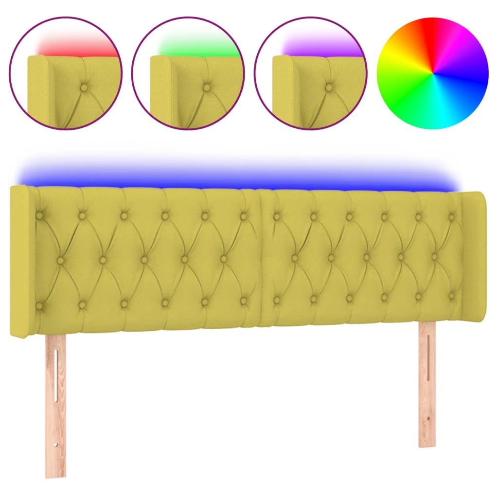 vidaXL Κεφαλάρι Κρεβατιού LED Πράσινο 147x16x78/88 εκ. Υφασμάτινο