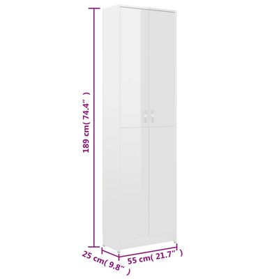 vidaXL Ντουλάπα Διαδρόμου Γυαλιστερό Λευκό 55x25x189 εκ. Μοριοσανίδα