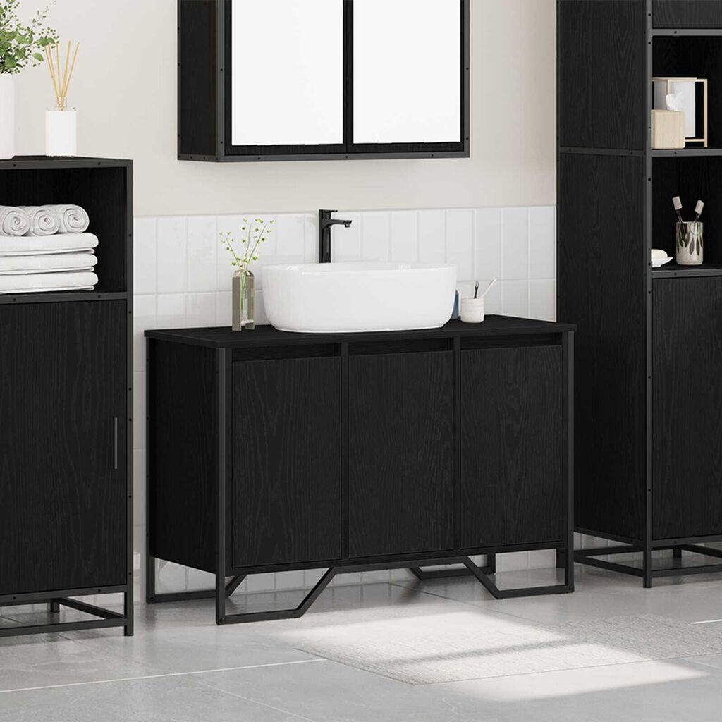 vidaXL Ντουλάπι Νιπτήρα Μαύρη Δρυς 91x35x60 cm Επεξεργασμένο Ξύλο