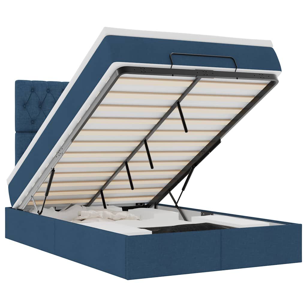 vidaXL Οθωμανικό κρεβάτι με στρώμα μπλε 120x200cm ύφασμα