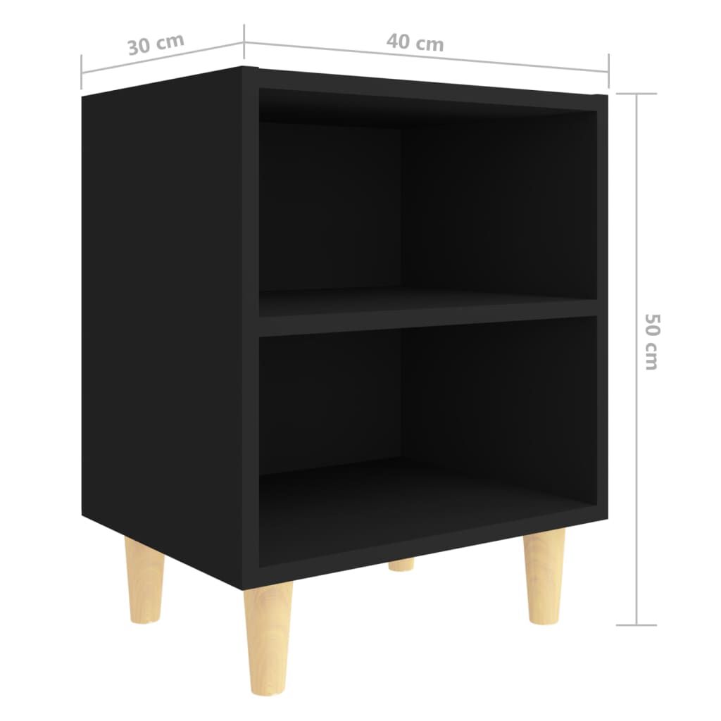 vidaXL Κομοδίνα 2 τεμ. Μαύρα 40 x 30 x 50 εκ. με Πόδια από Μασίφ Ξύλο