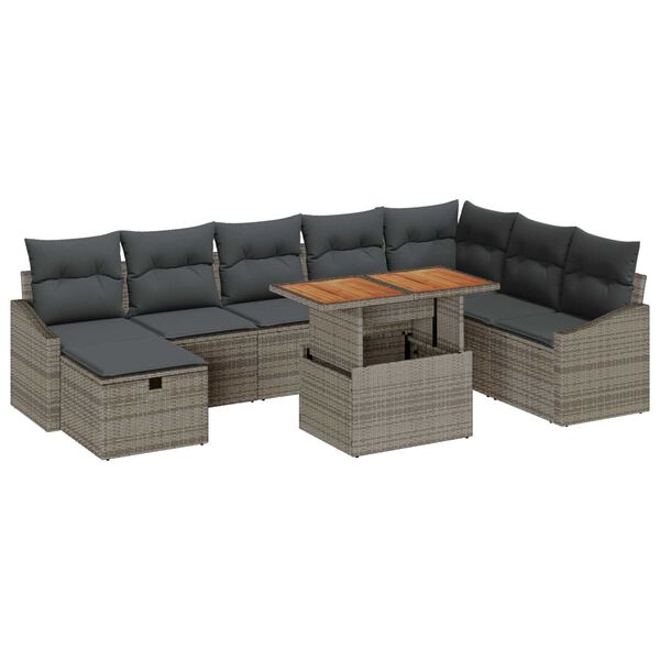 vidaXL Σετ Καναπέ Κήπου Ρυθμιζόμενο ύψος 9 pcs Γκρι συνθετικό ρατάν