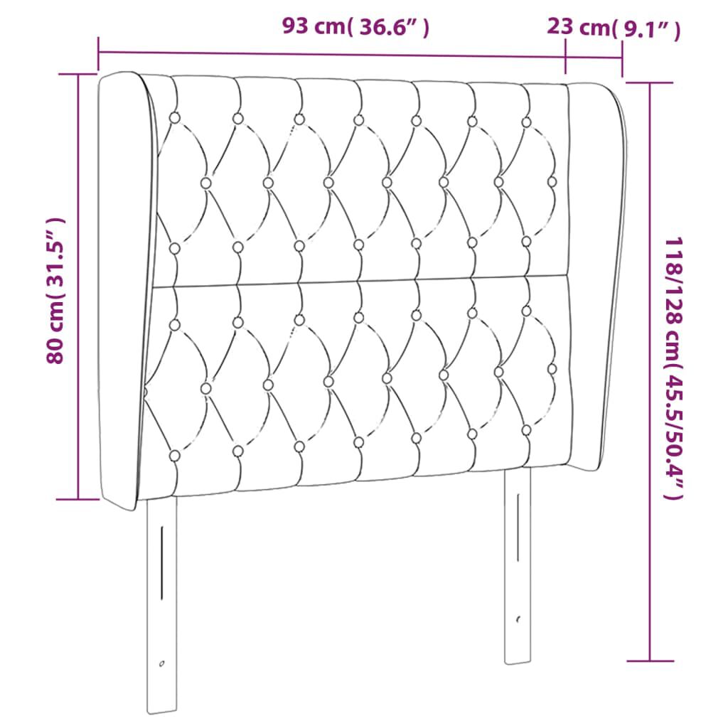 vidaXL Κεφαλάρι με Πτερύγια Ανοιχτό Γκρι 93x23x118/128 εκ. Βελούδινο