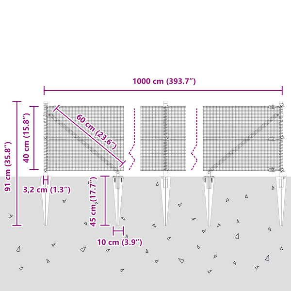 vidaXL Συρμάτινη Περιφράξη με 7 Σπάγκος Γκρί 0.4 x 10 μ Χάλυβας