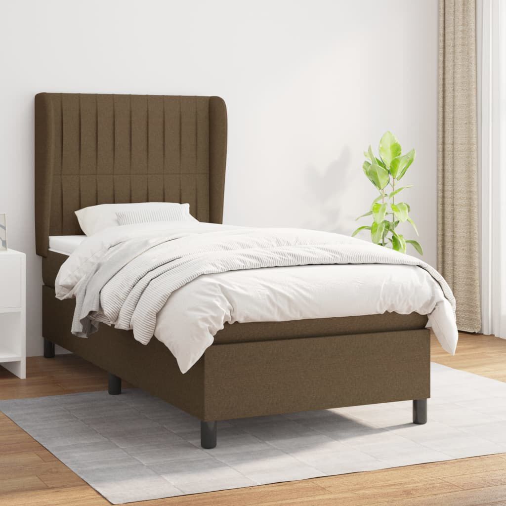 vidaXL Κρεβάτι Boxspring με Στρώμα Σκούρο Καφέ 90x200 εκ. Υφασμάτινο