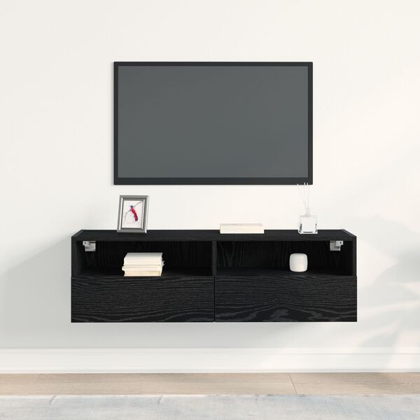 vidaXL Ντουλάπι Τηλεόρασης Τοίχου Μαύρη Οξυά 100 x 30 x 30 cm