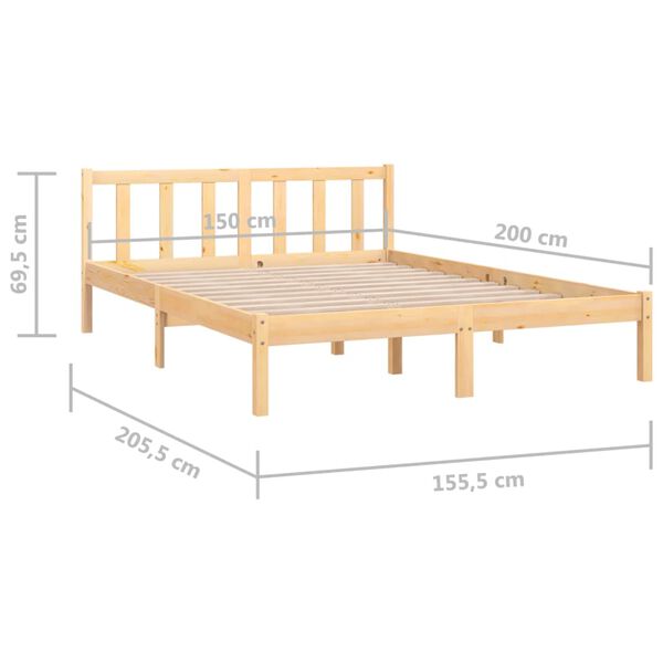 vidaXL Πλαίσιο Κρεβατιού 150 x 200 εκ. Μασίφ Ξύλο Πεύκου King Size
