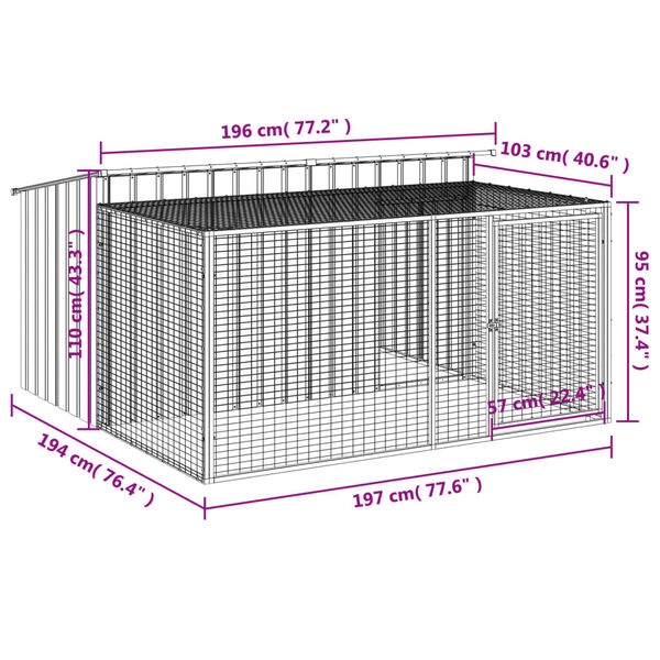 vidaXL Σπιτάκι Σκύλου με Αυλή Ανθρακί 197x194x110 εκ. Γαλβαν. Χάλυβας