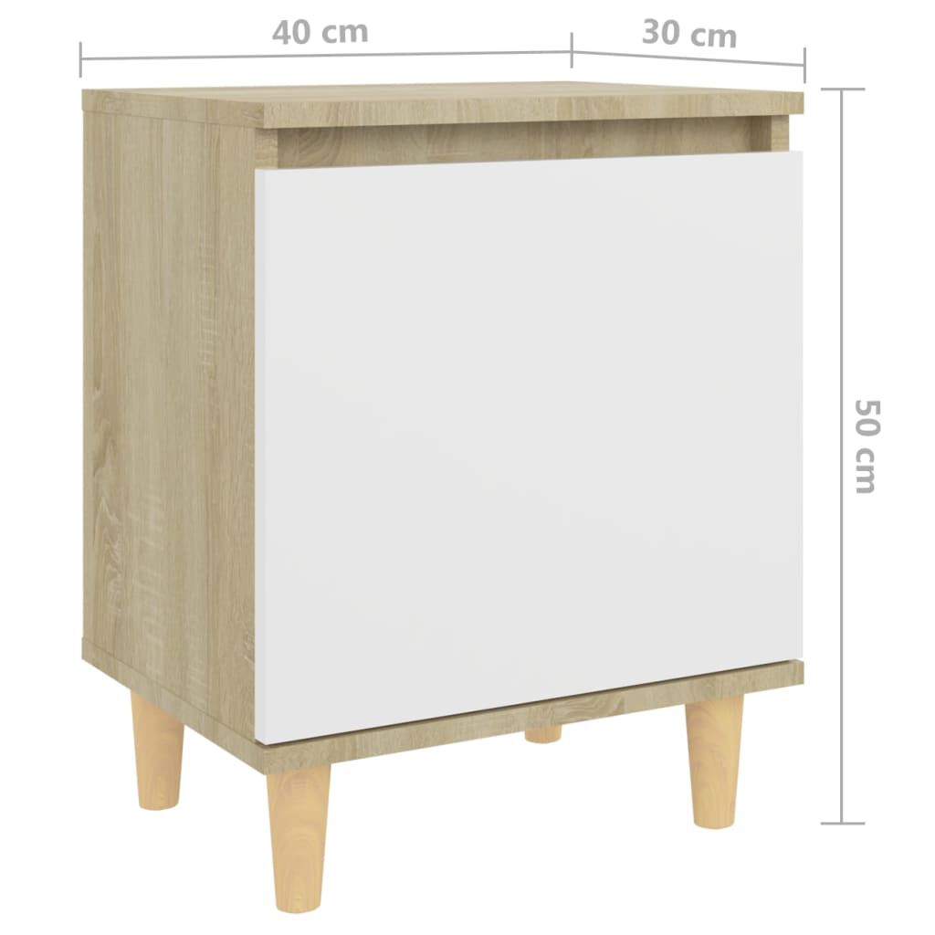 vidaXL Κομοδίνο Sonoma Δρυς/Λευκό 40 x 30 x 50 εκ. Μασίφ Ξύλινα Πόδια