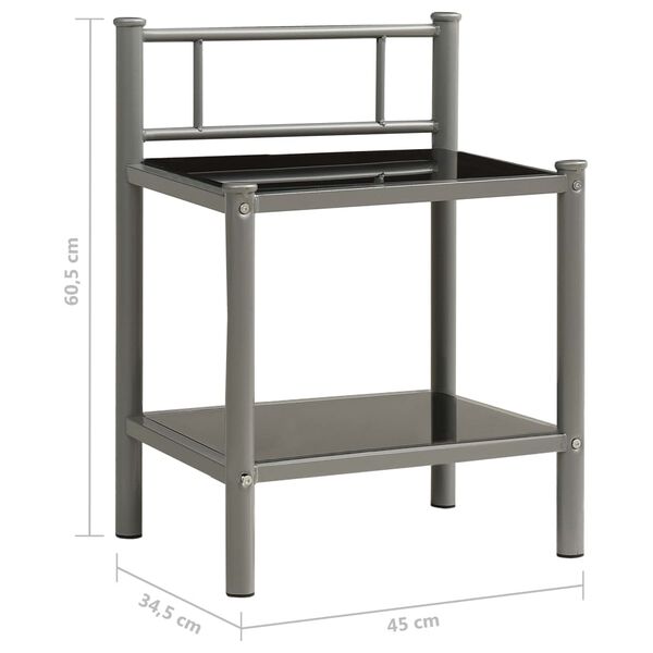 vidaXL Κομοδίνο Γκρι / Μαύρο 45 x 34,5 x 60,5 εκ. από Μέταλλο & Γυαλί