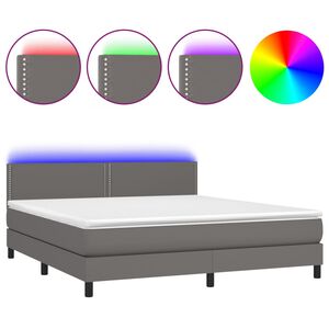 vidaXL Κρεβάτι Boxspring με Στρώμα & LED Γκρι 180x200 εκ. Συνθ. Δέρμα
