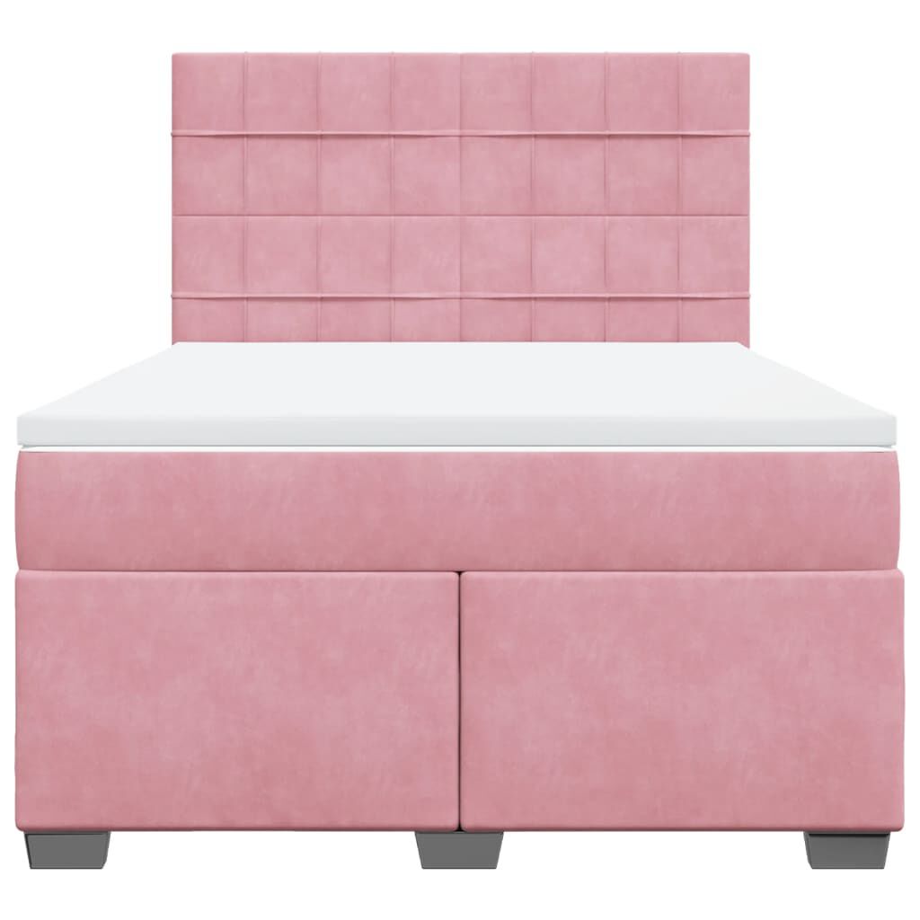 vidaXL Κρεβάτι Boxspring με Στρώμα Ροζ 140x190 εκ. Βελούδινο